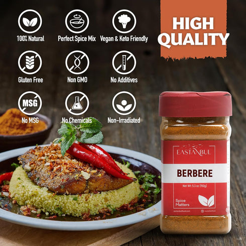 Eastanbul Berbere Spice Blend, 5.3oz Berbere Spice Ethiopian Authentic Mix, Berbere Seasoning Medley, AKA Berberre Spice, Barbere, For Exotic Ethi...